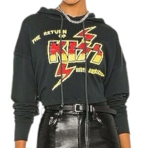 Daydreamer Women’s S Vintage Black The Return Of Kiss Cropped Hoodie Sweatshirt